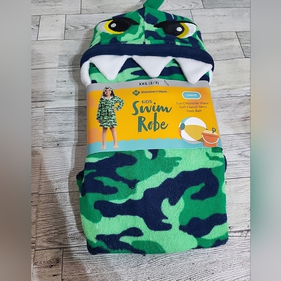 Member's Mark Kids XXS 2/3 Swim Lizard Robe Hooded Towel with Belt NWT Camo - Picture 2 of 7